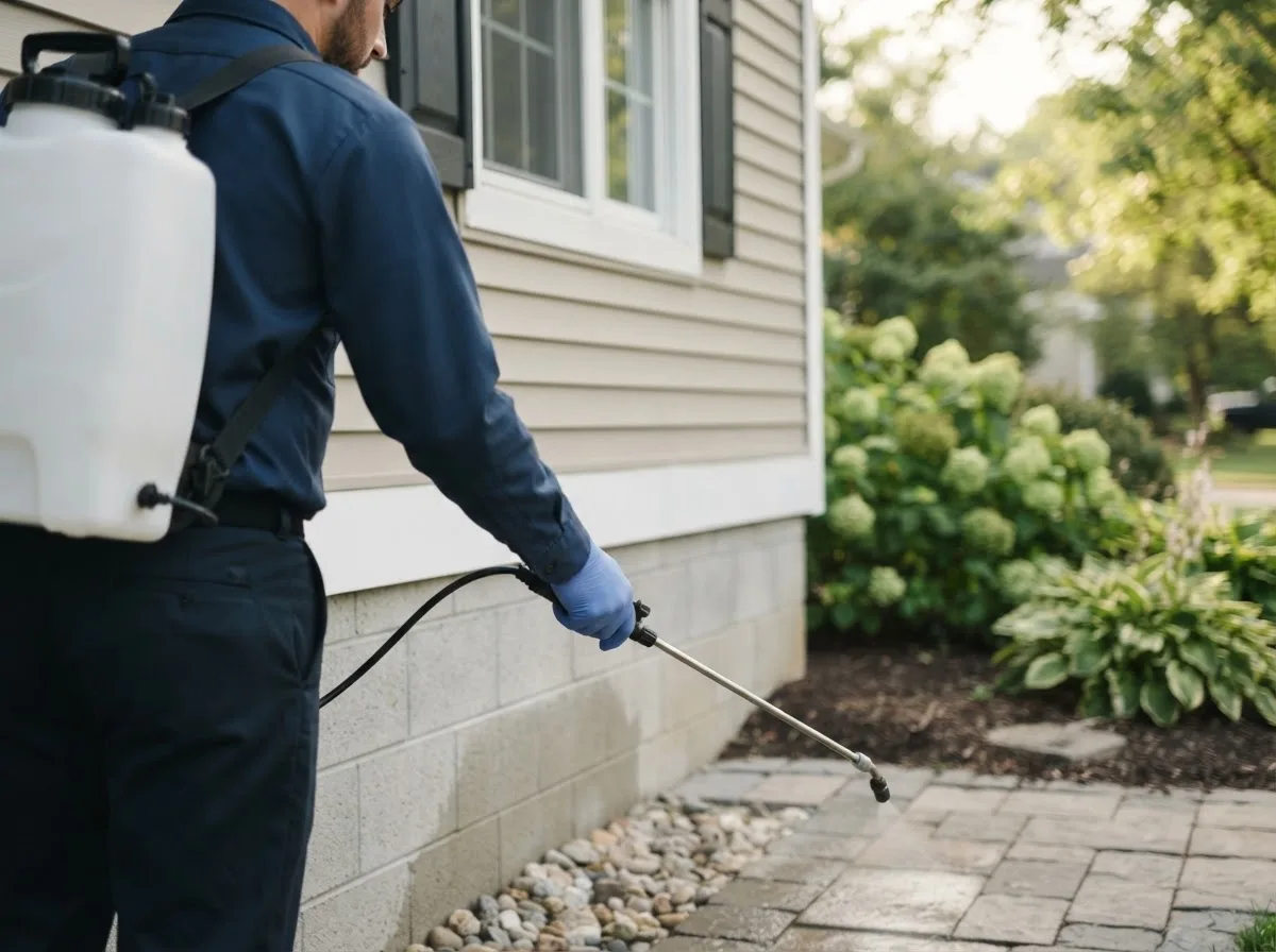 Pest control technician inspecting a home in Holyrood, KS